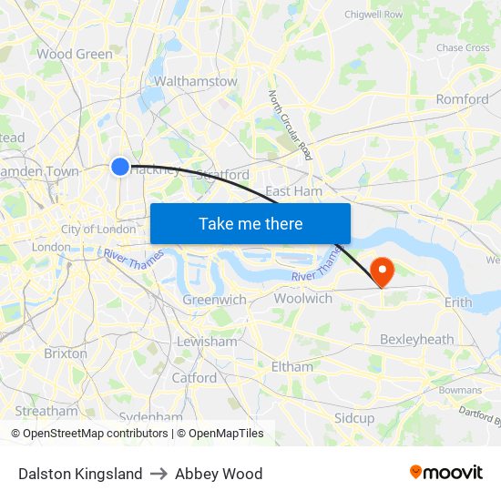 Dalston Kingsland to Abbey Wood map