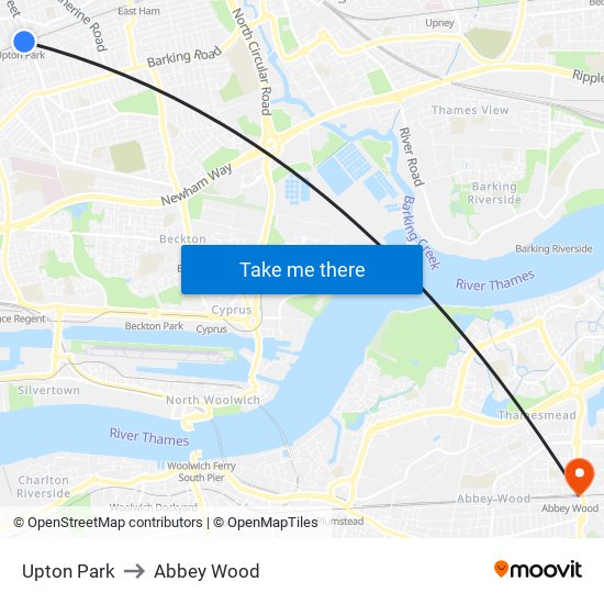 Upton Park to Abbey Wood map