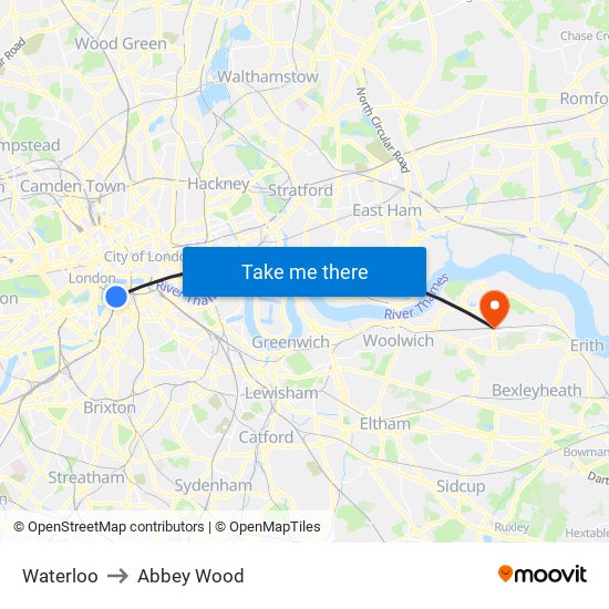 Waterloo to Abbey Wood map