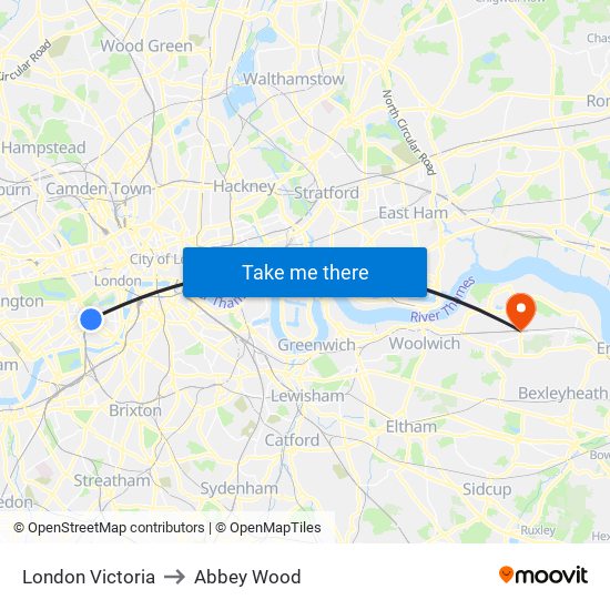 London Victoria to Abbey Wood map