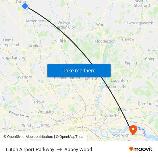 Luton Airport Parkway to Abbey Wood map