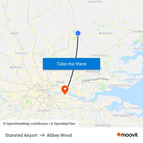 Stansted Airport to Abbey Wood map