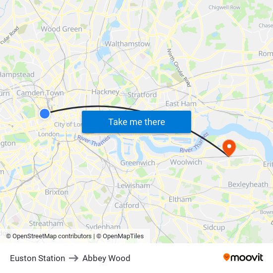 Euston Station to Abbey Wood map