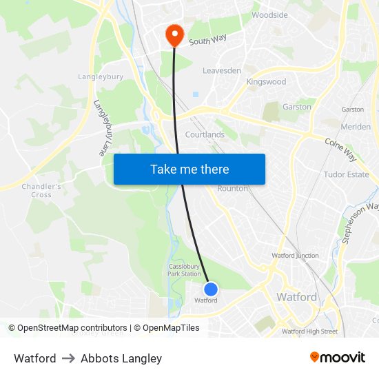 Watford to Abbots Langley map