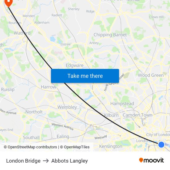 London Bridge to Abbots Langley map