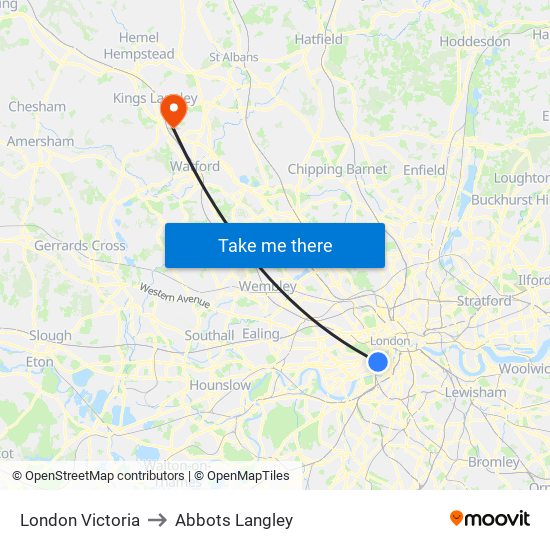 London Victoria to Abbots Langley map