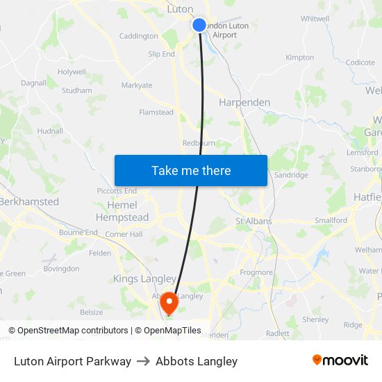 Luton Airport Parkway to Abbots Langley map