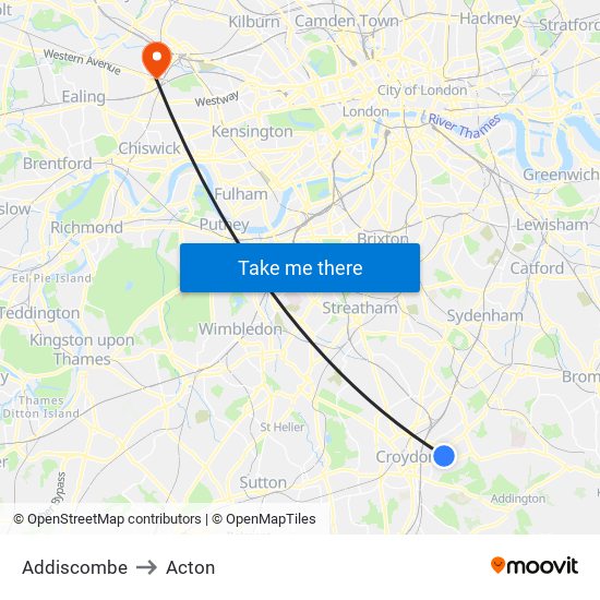 Addiscombe to Acton map