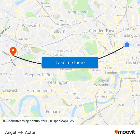 Angel to Acton map