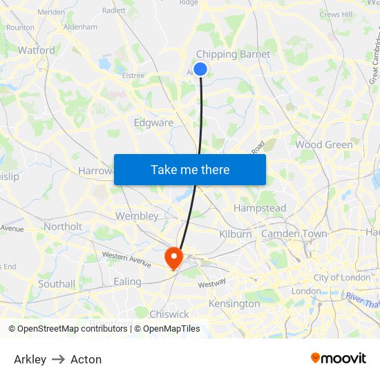 Arkley to Acton map