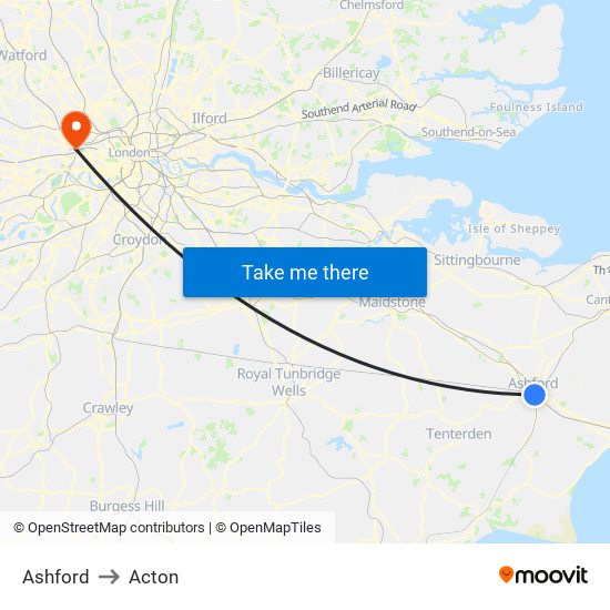 Ashford to Acton map