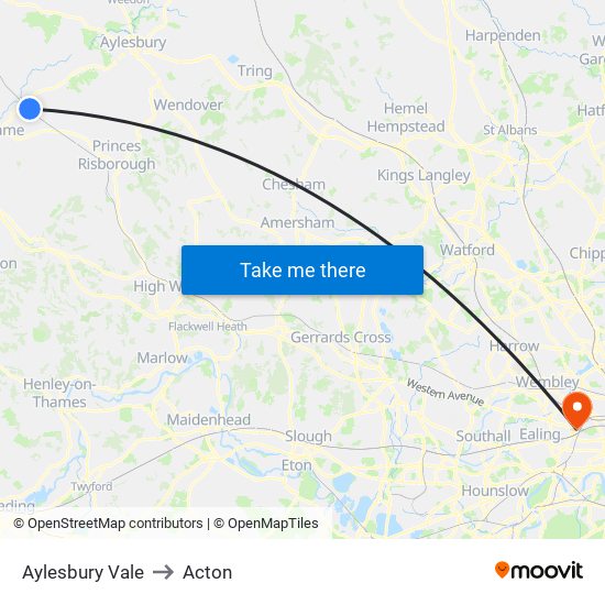 Aylesbury Vale to Acton map