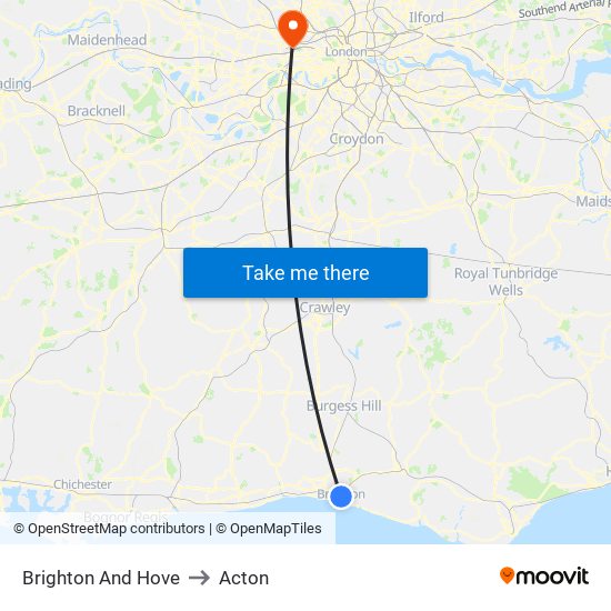 Brighton And Hove to Acton map