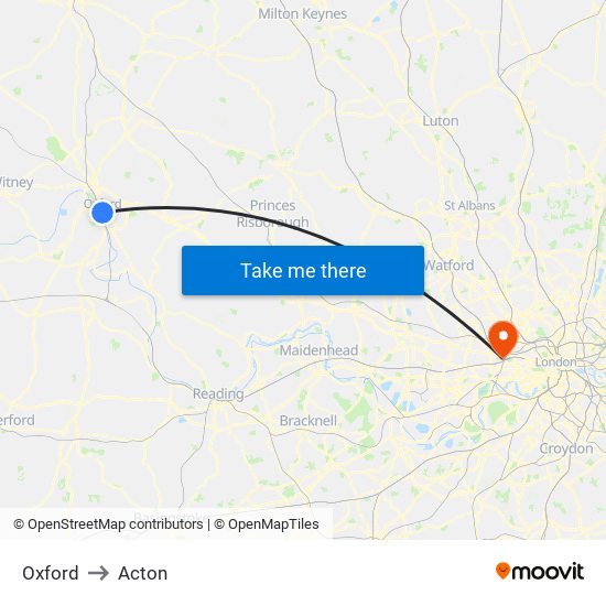 Oxford to Acton map