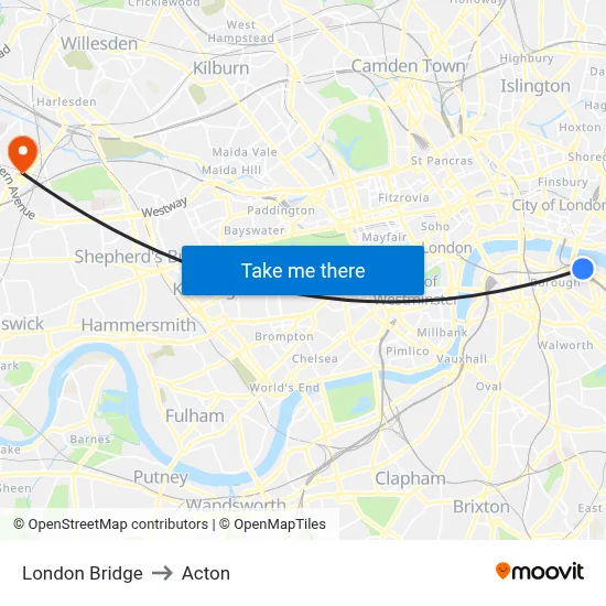 London Bridge to Acton map