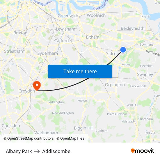 Albany Park to Addiscombe map