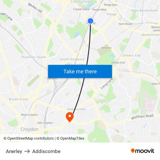 Anerley to Addiscombe map