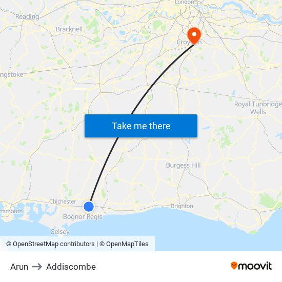 Arun to Addiscombe map