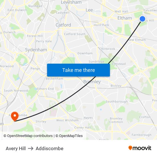 Avery Hill to Addiscombe map