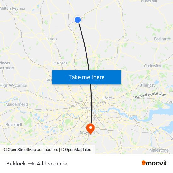 Baldock to Addiscombe map