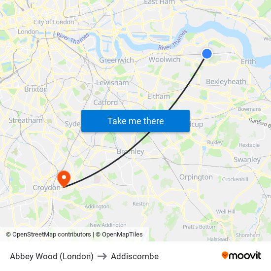 Abbey Wood (London) to Addiscombe map