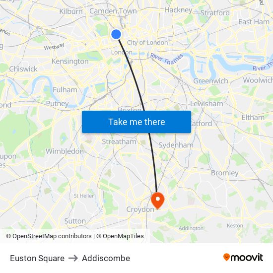 Euston Square to Addiscombe map