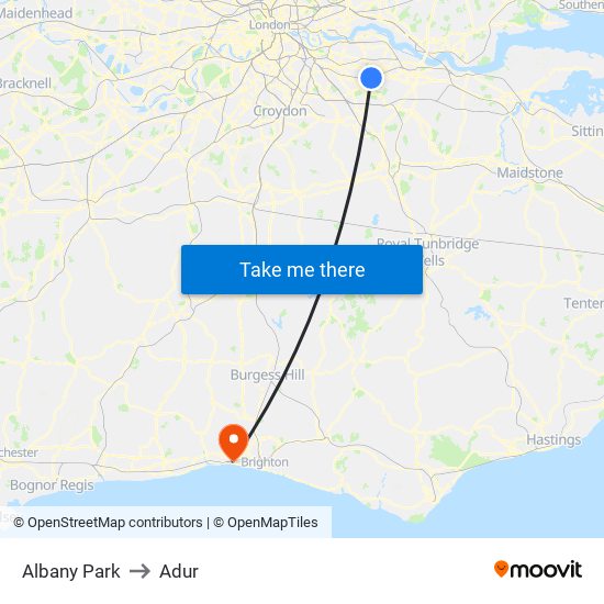 Albany Park to Adur map