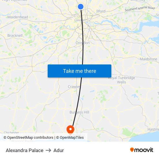 Alexandra Palace to Adur map