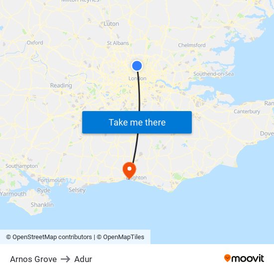 Arnos Grove to Adur map