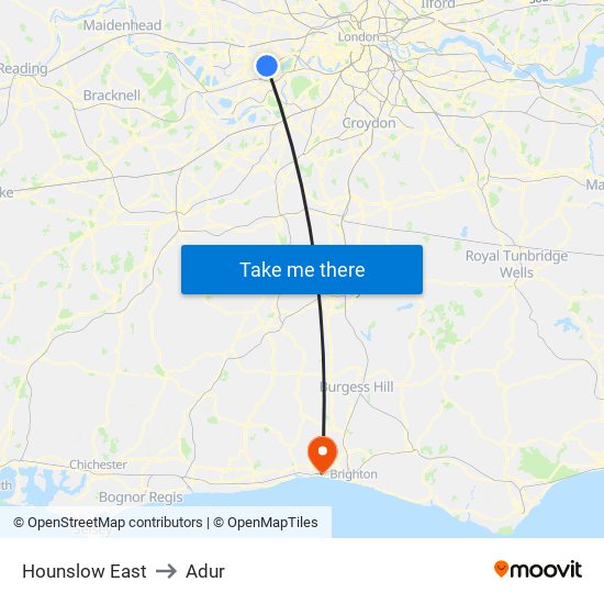 Hounslow East to Adur map