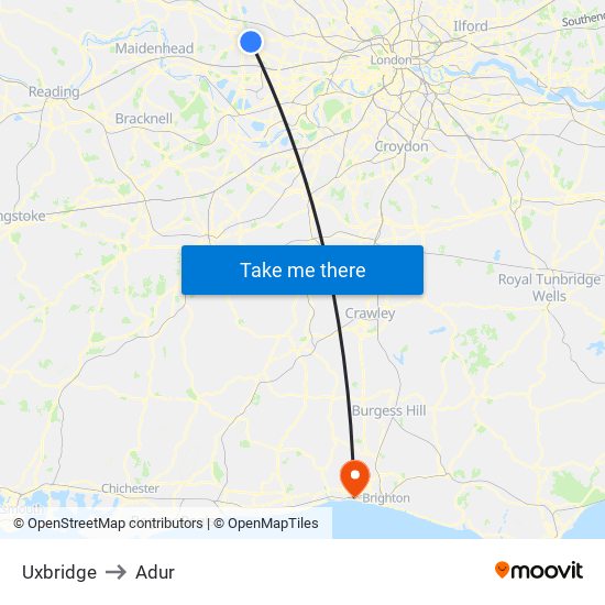 Uxbridge to Adur map