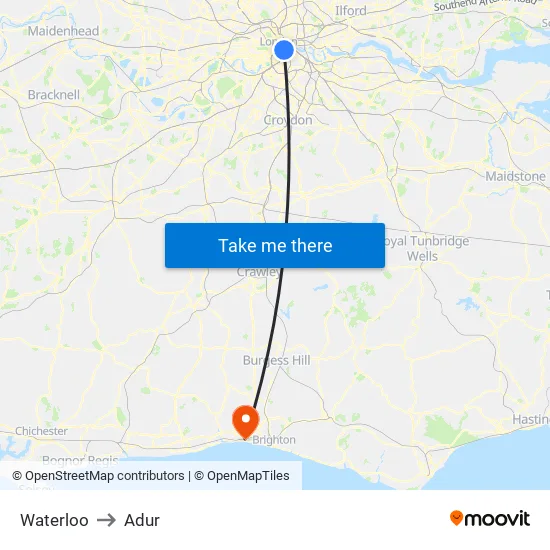 Waterloo to Adur map