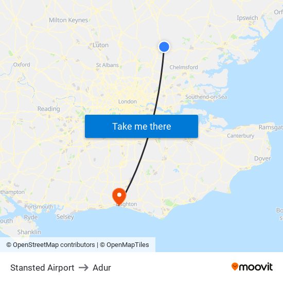 Stansted Airport to Adur map