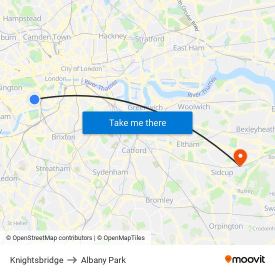Knightsbridge to Albany Park map