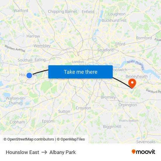 Hounslow East to Albany Park map