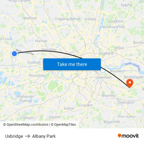 Uxbridge to Albany Park map