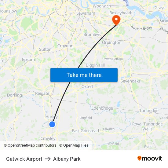 Gatwick Airport to Albany Park map