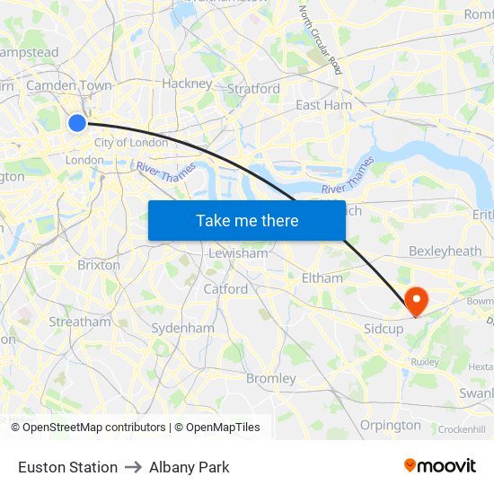 Euston Station to Albany Park map