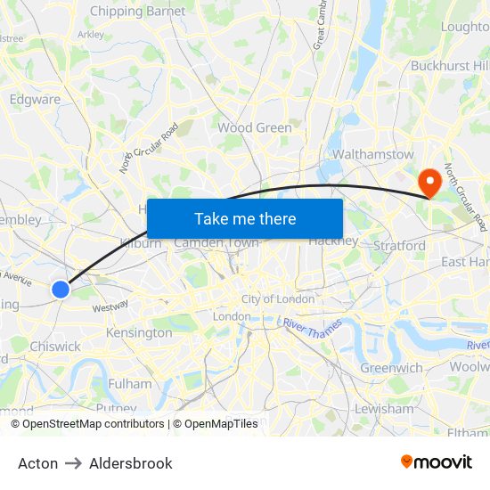 Acton to Aldersbrook map