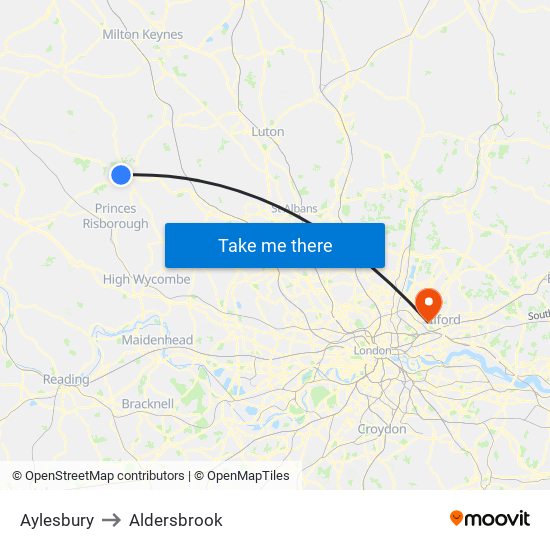 Aylesbury to Aldersbrook map