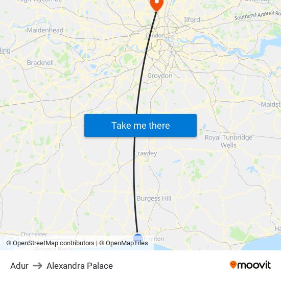 Adur to Alexandra Palace map