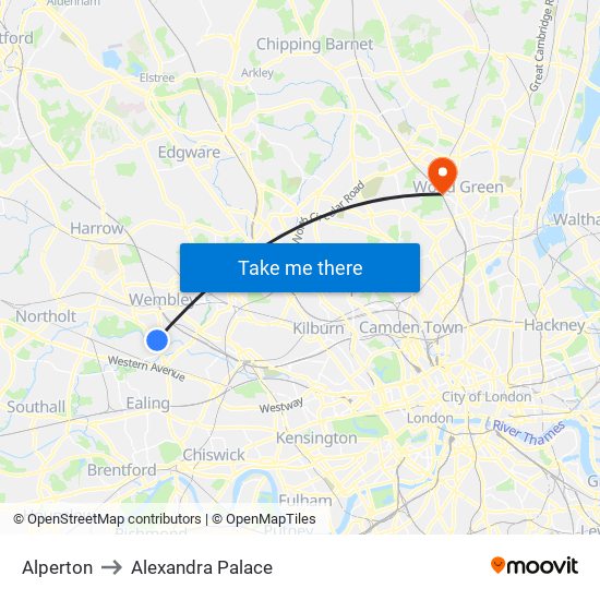 Alperton to Alexandra Palace map