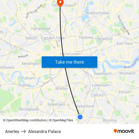 Anerley to Alexandra Palace map