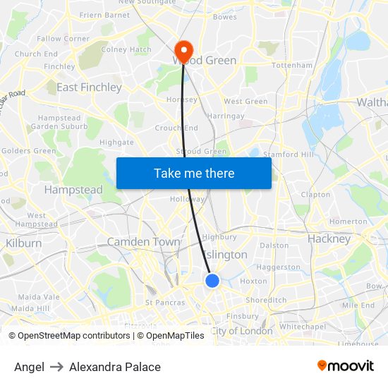 Angel to Alexandra Palace map