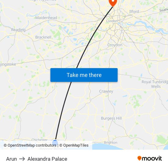 Arun to Alexandra Palace map