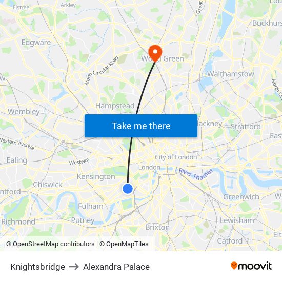 Knightsbridge to Alexandra Palace map