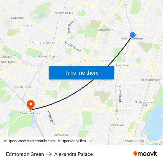 Edmonton Green to Alexandra Palace map