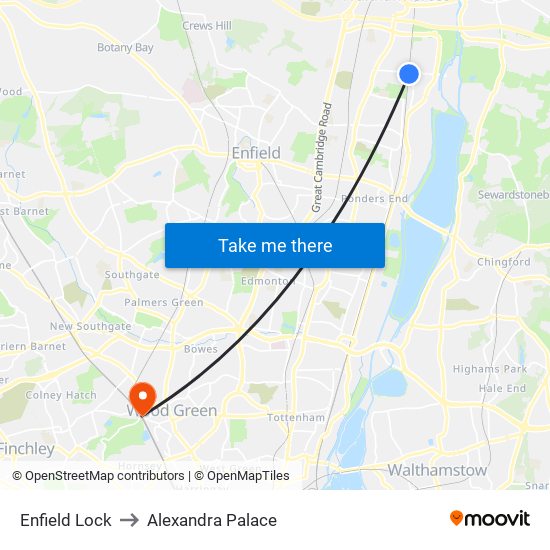 Enfield Lock to Alexandra Palace map