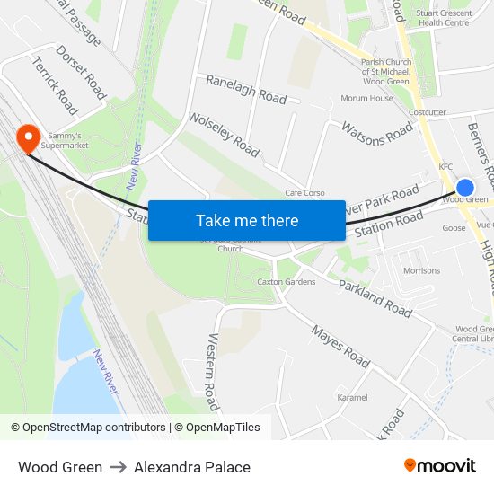 Wood Green to Alexandra Palace map