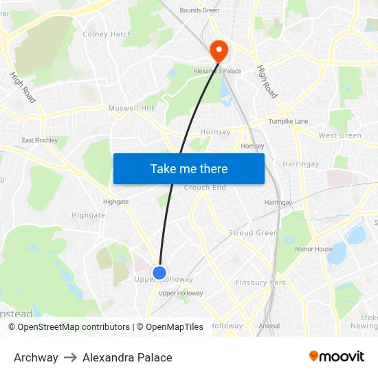 Archway to Alexandra Palace map